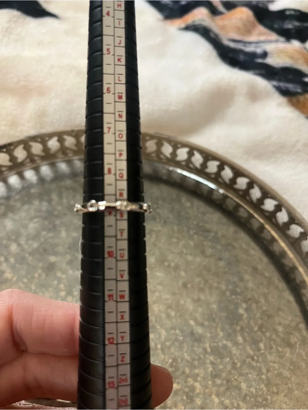 Delicate White Gold CZ Stacked Band Ring with Accent Stones